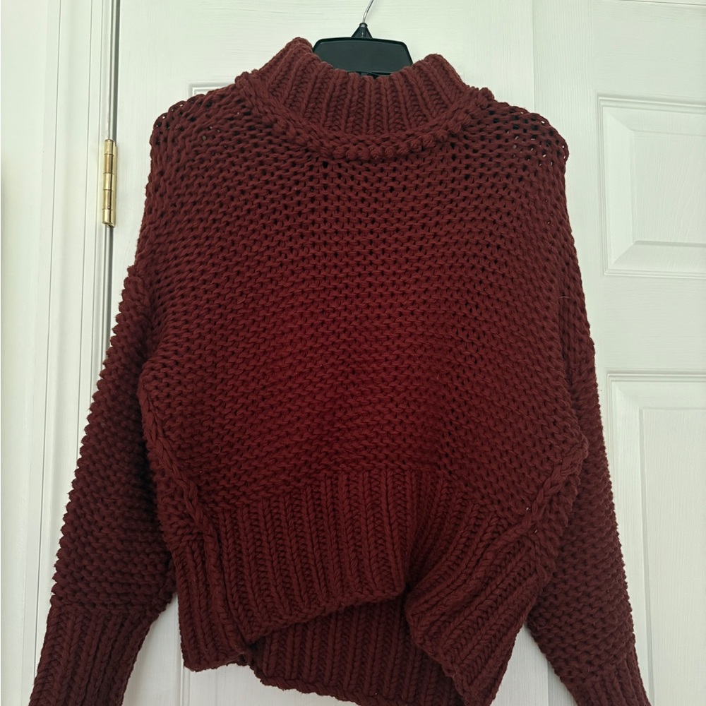 FREE PEOPLE Chunky Knit Turtleneck Sweater - Burgundy